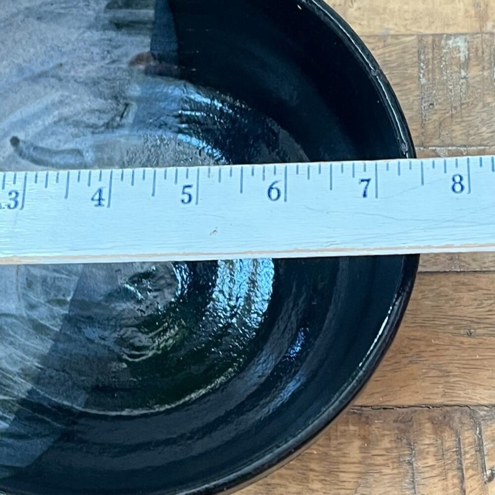 Studio Art Pottery Bowl 7.5" Dark Blue & Ivory Two Tone Glaze Rib Texture - Picture 12 of 12
